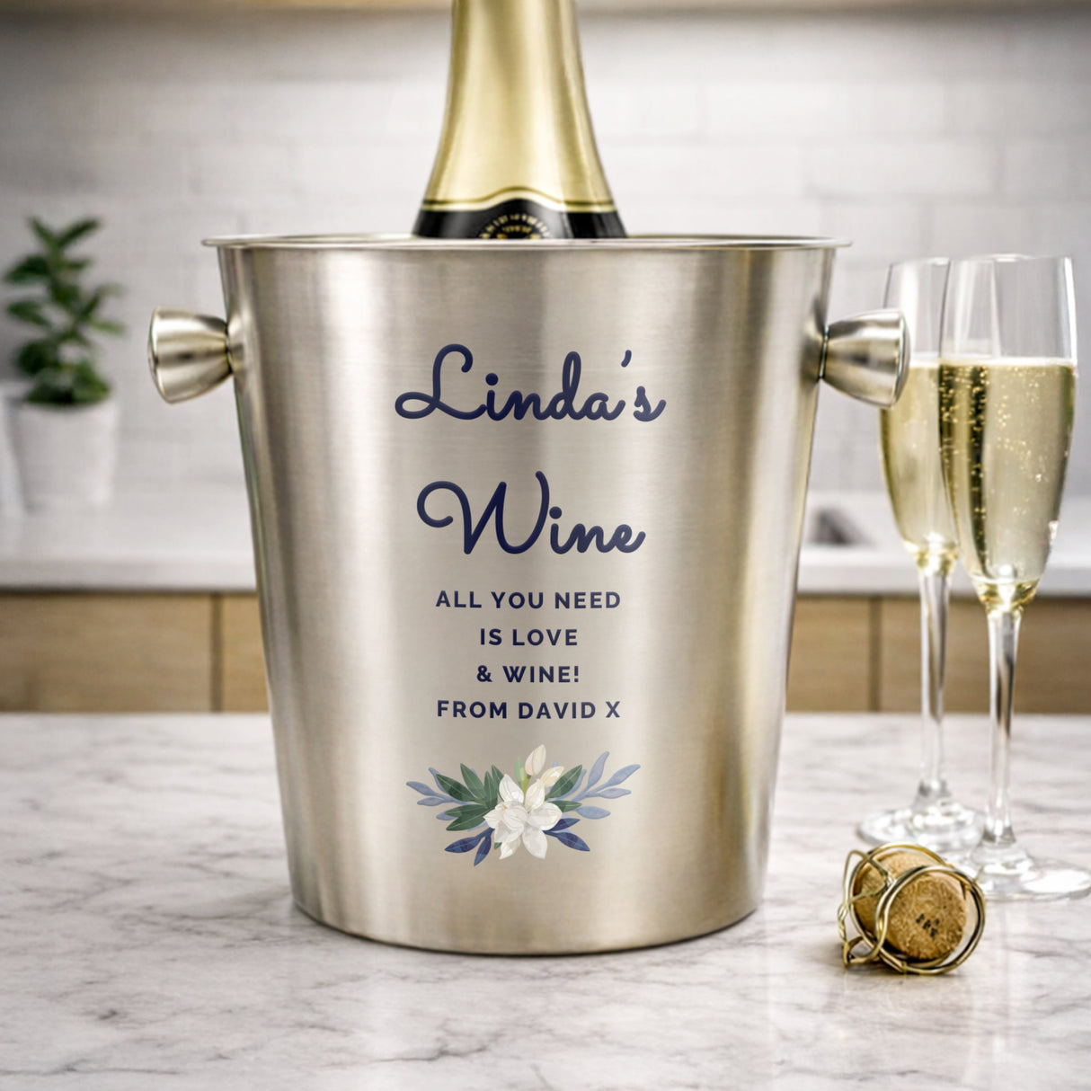 Personalised Blue Floral Stainless Steel Ice Bucket - Shop At Gift Moments - 6