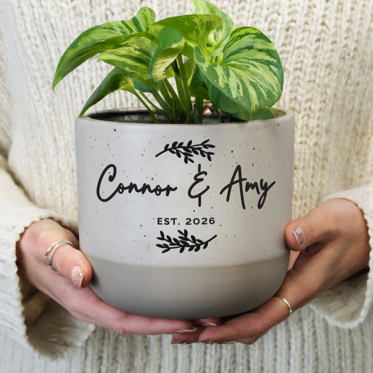 Personalised Botanical Flecked Plant Pot - Shop At Gift Moments - 1