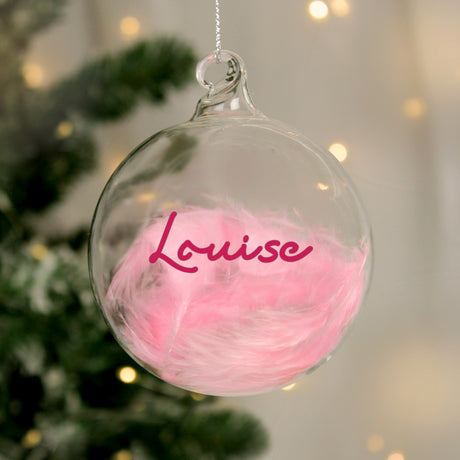Personalised Pink Feather Bauble - Shop Christmas Baubles At Gift Moments - 1