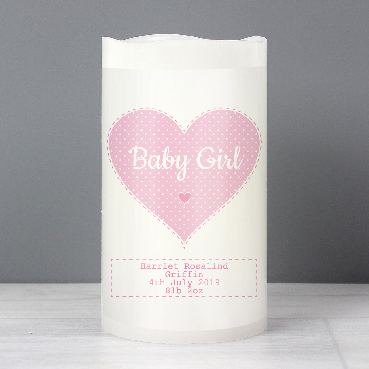 Personalised Stitch & Dot Baby Girl Night Light LED Candle