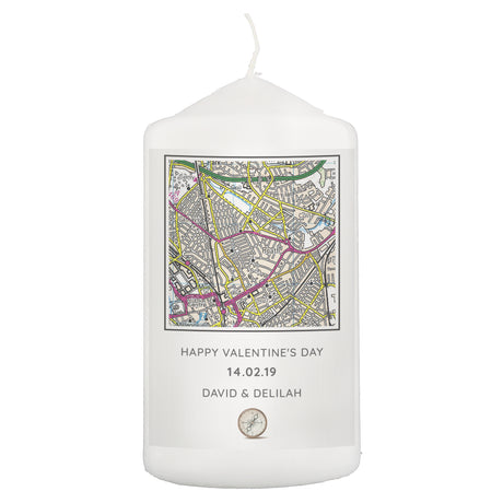 Personalised Present Day Map Compass Pillar Candle