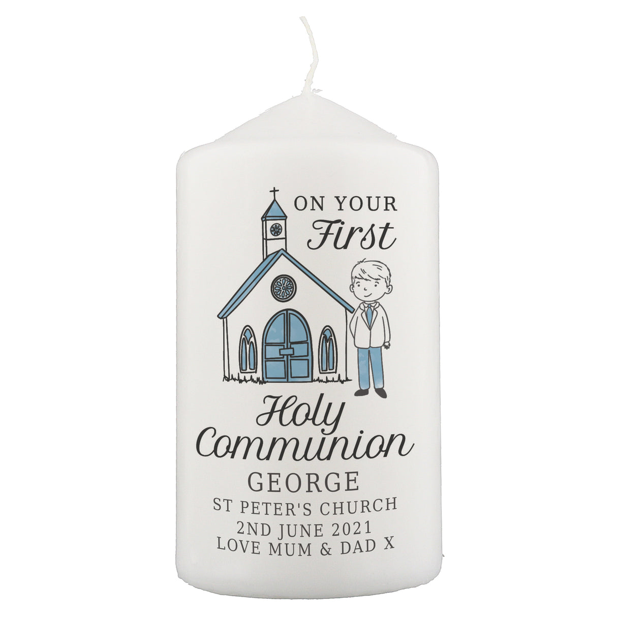 Personalised Boys First Holy Communion Pillar Candle