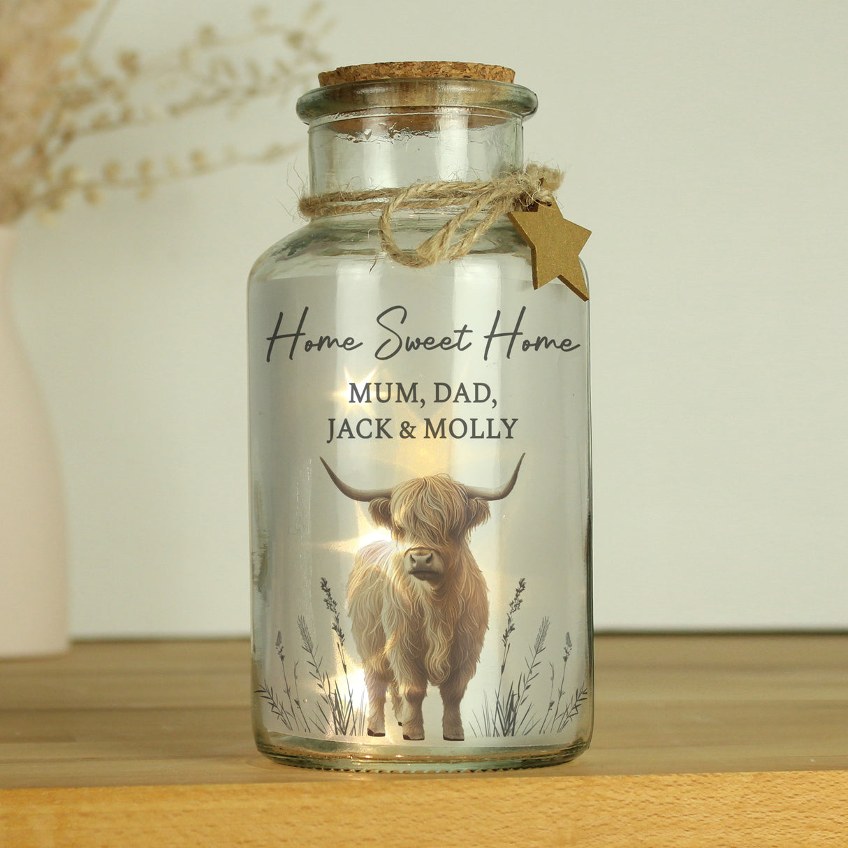 Personalised Highland Cow LED Light Up Jar - Shop At Gift Moments - 1