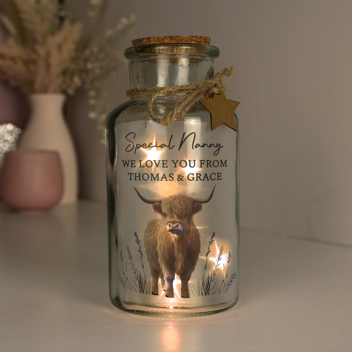 Personalised Highland Cow LED Light Up Jar - Shop At Gift Moments - 4