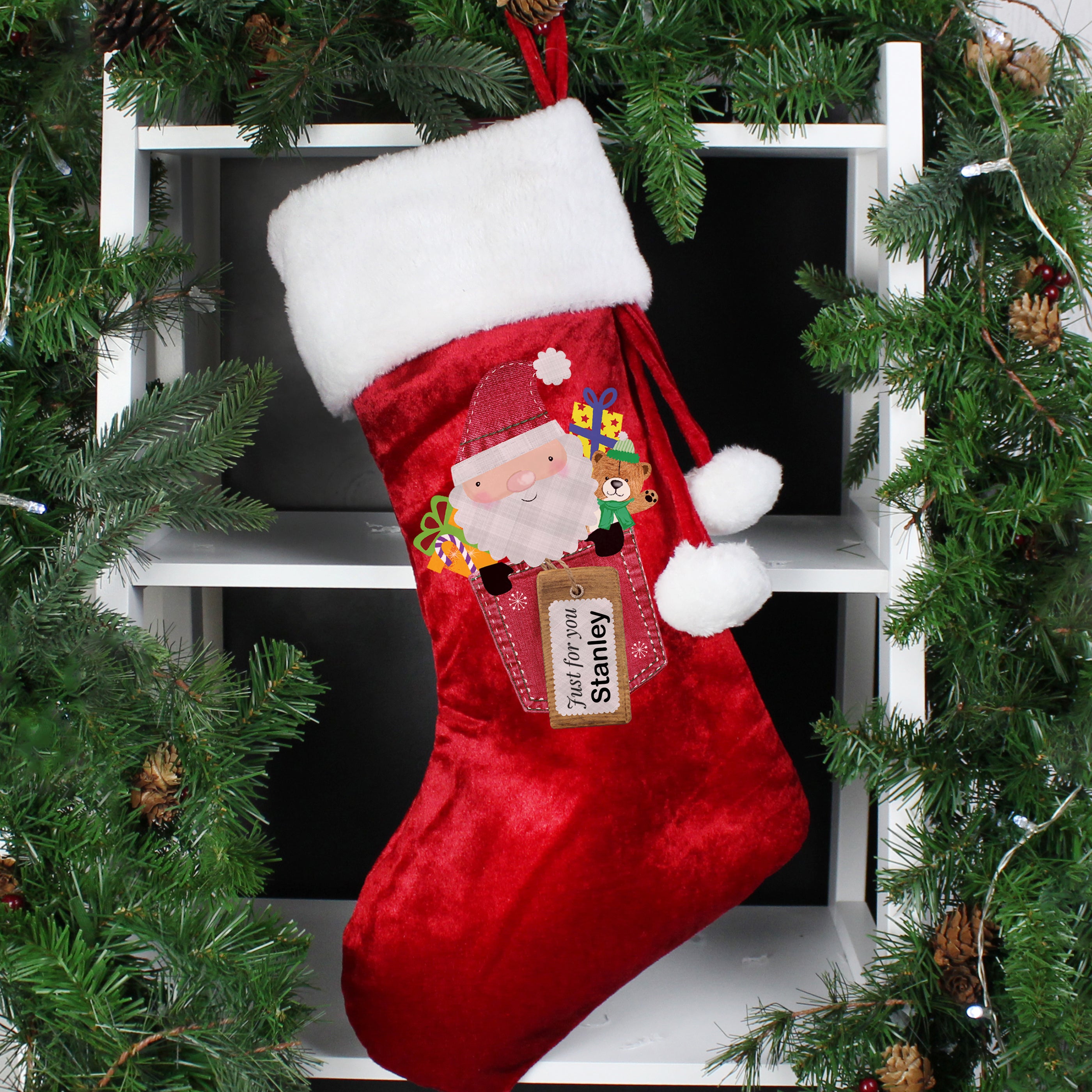 Personalised Santa Claus Luxury Red Stocking - Shop Christmas Stockings At Gift Moments - 1