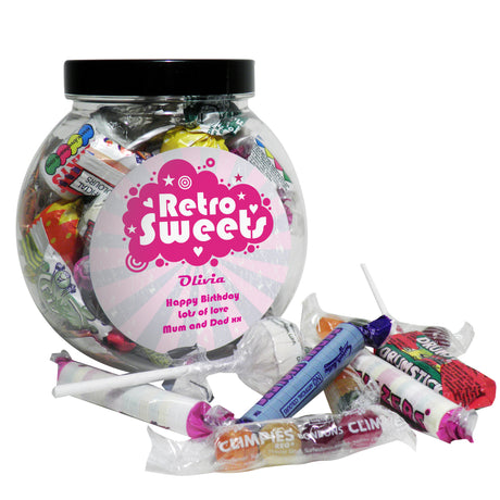 Personalised Retro Pink Sweet Jar - Shop Sweets At Gift Moments - 3