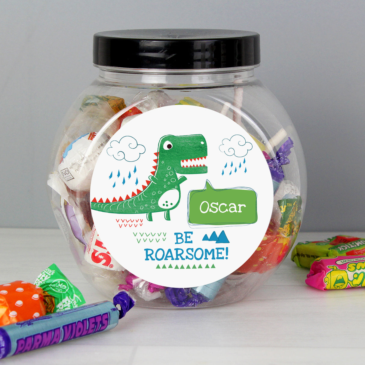 Personalised ’Be Roarsome’ Dinosaur Sweet Jar - Shop Sweets At Gift Moments - 1