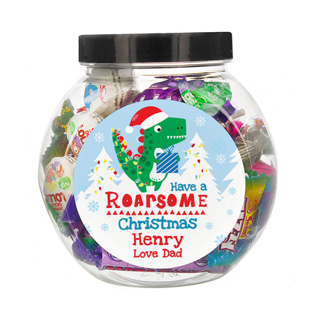 Personalised Dinosaur ’Have a Roarsome Christmas’ Sweet Jar - Shop Sweets At Gift Moments - 5