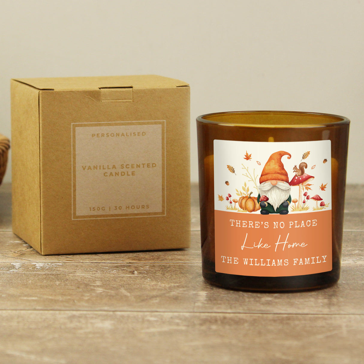 Personalised Autumn Gonk Amber Glass Candle - Shop At Gift Moments - 3