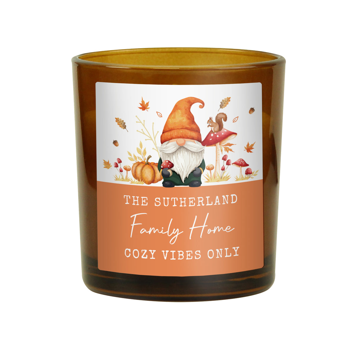 Personalised Autumn Gonk Amber Glass Candle - Shop At Gift Moments - 4