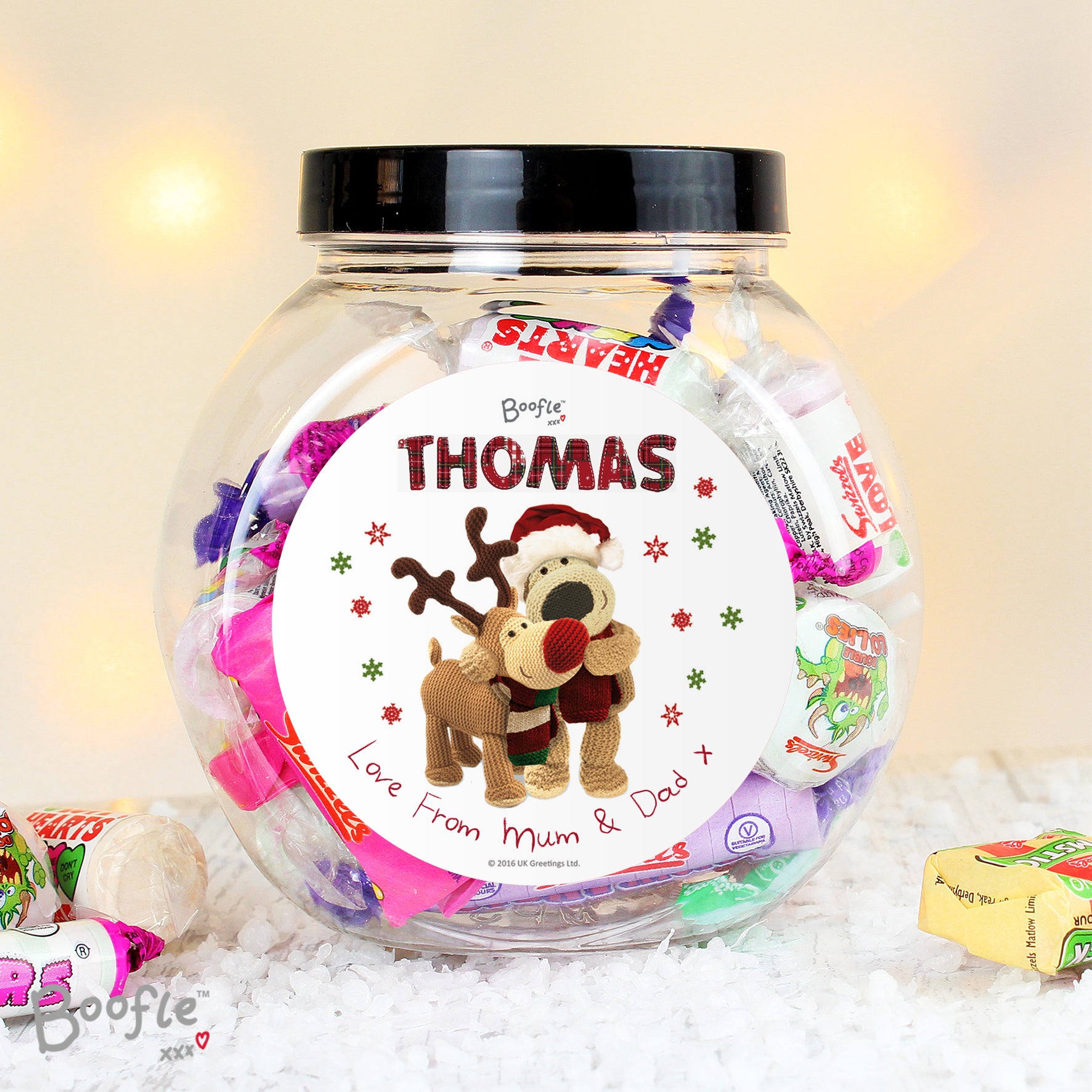 Personalised Boofle Christmas Reindeer Sweet Jar - Shop Sweets At Gift Moments - 1