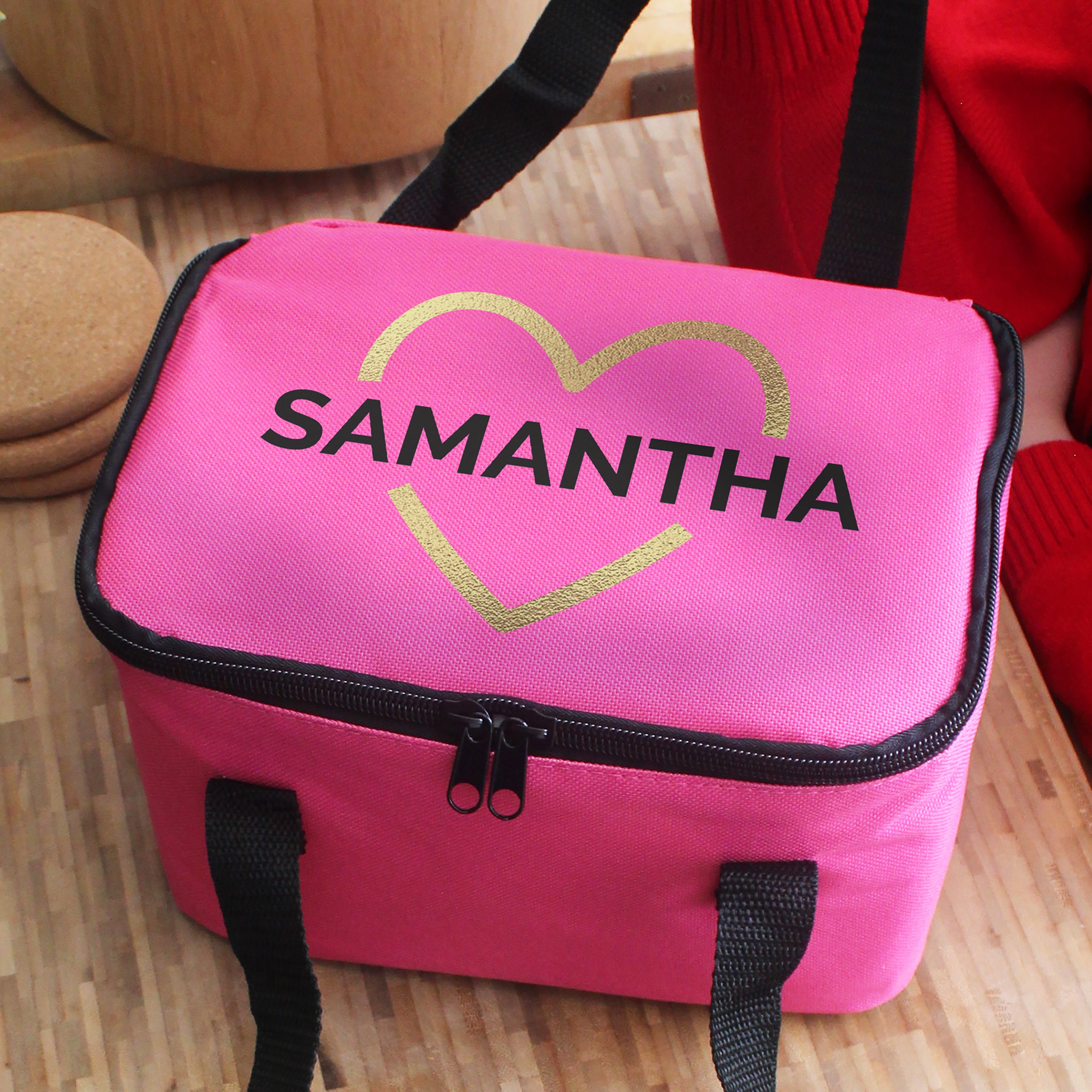 Personalised Gold Heart Pink Lunch Bag - Shop Lunch Boxes & Bags At Gift Moments - 1