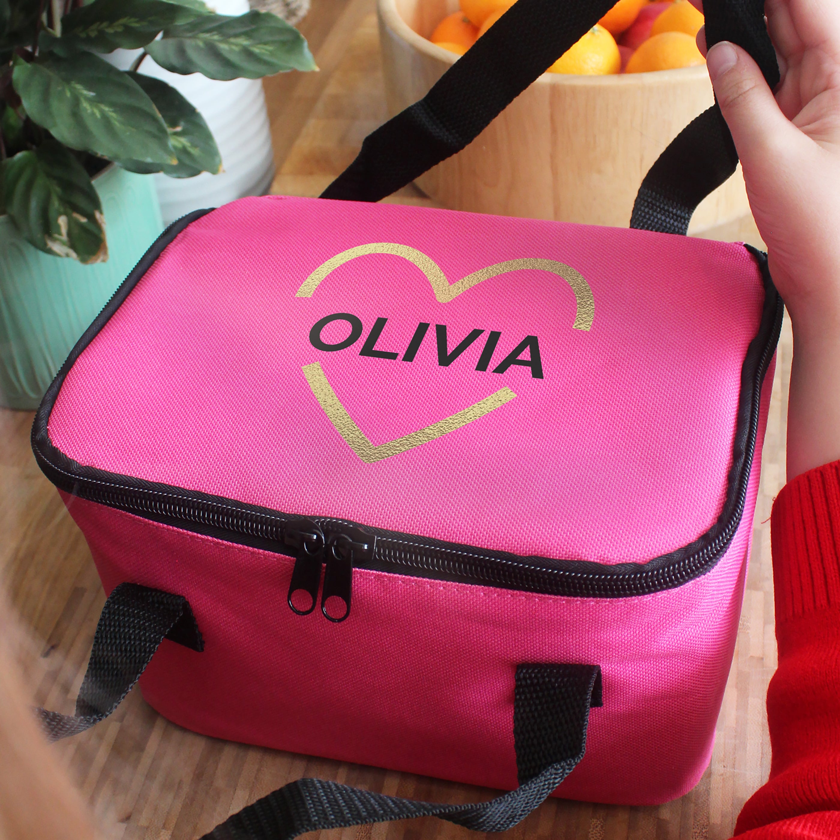 Personalised Gold Heart Pink Lunch Bag - Shop Lunch Boxes & Bags At Gift Moments - 2