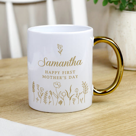 Personalised Floral Gold Handle Mug - Shop Mugs At Gift Moments - 1
