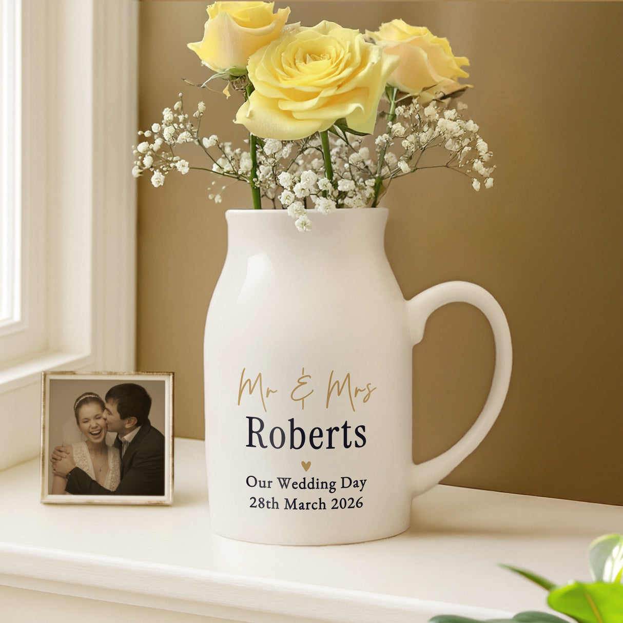 Personalised Black & Gold Free Text Jug Vase - Shop Vases At Gift Moments - 1