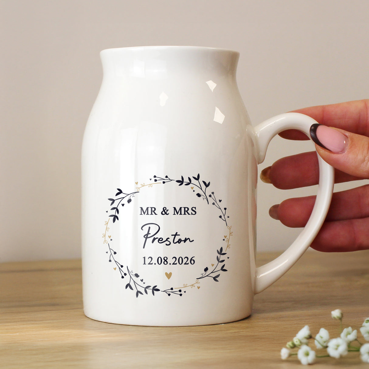 Personalised Black & Gold Wreath Jug Vase - Shop Vases At Gift Moments - 2