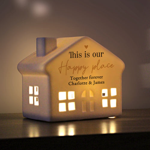 Personalised Black & Gold Heart Ceramic LED House - Shop Candle Holders At Gift Moments - 2