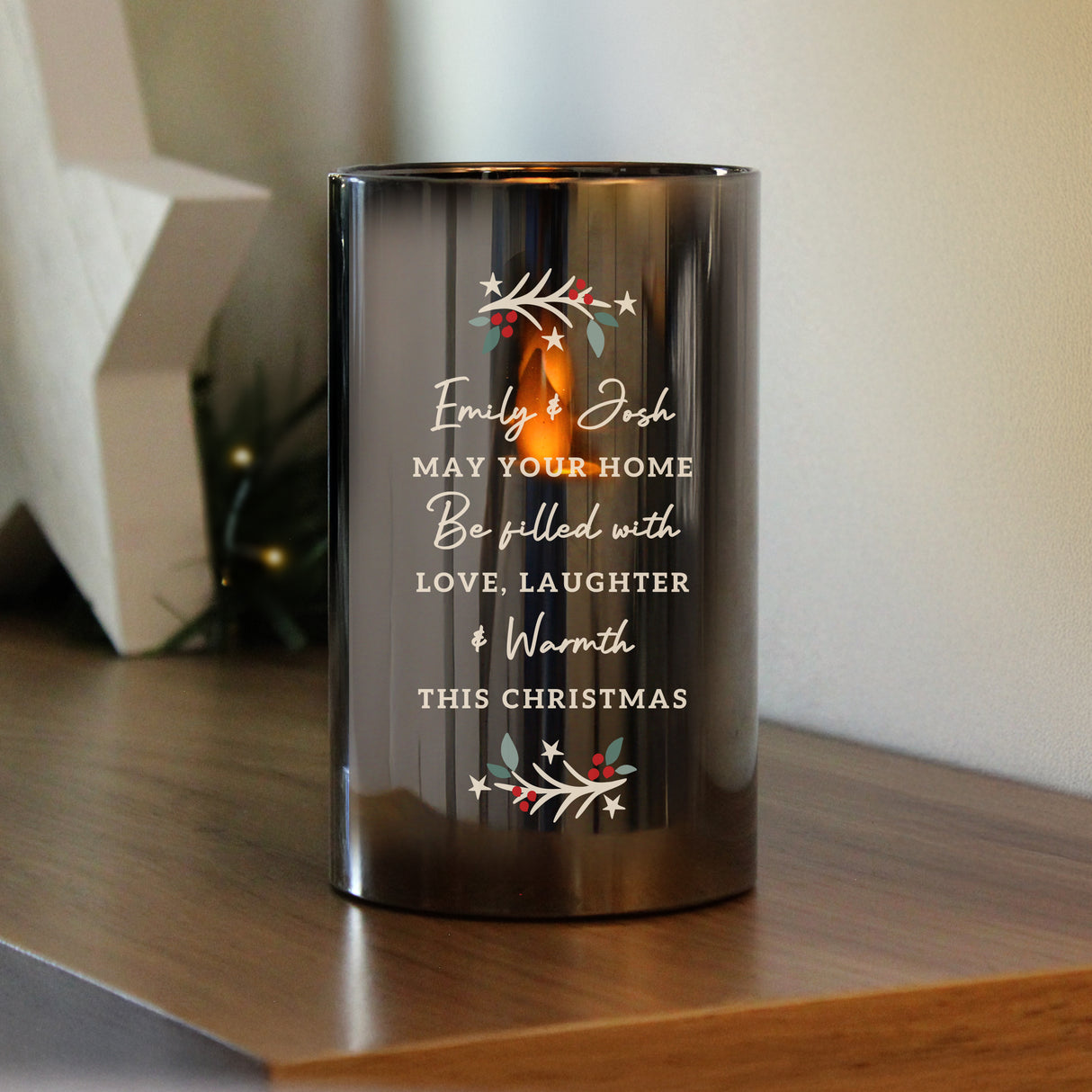 Personalised Christmas Smoked Glass LED Candle - Shop At Gift Moments - 1