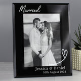Personalised Heart Black Glass 7x5 Photo Frame