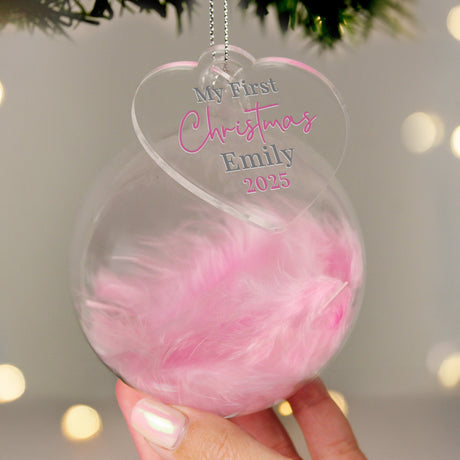 Personalised My 1st Christmas Pink Feather Bauble - Shop At Gift Moments - 3