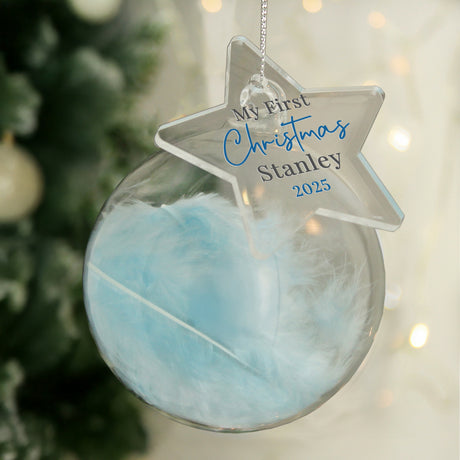 Personalised My 1st Christmas Blue Feather Bauble - Shop At Gift Moments - 1