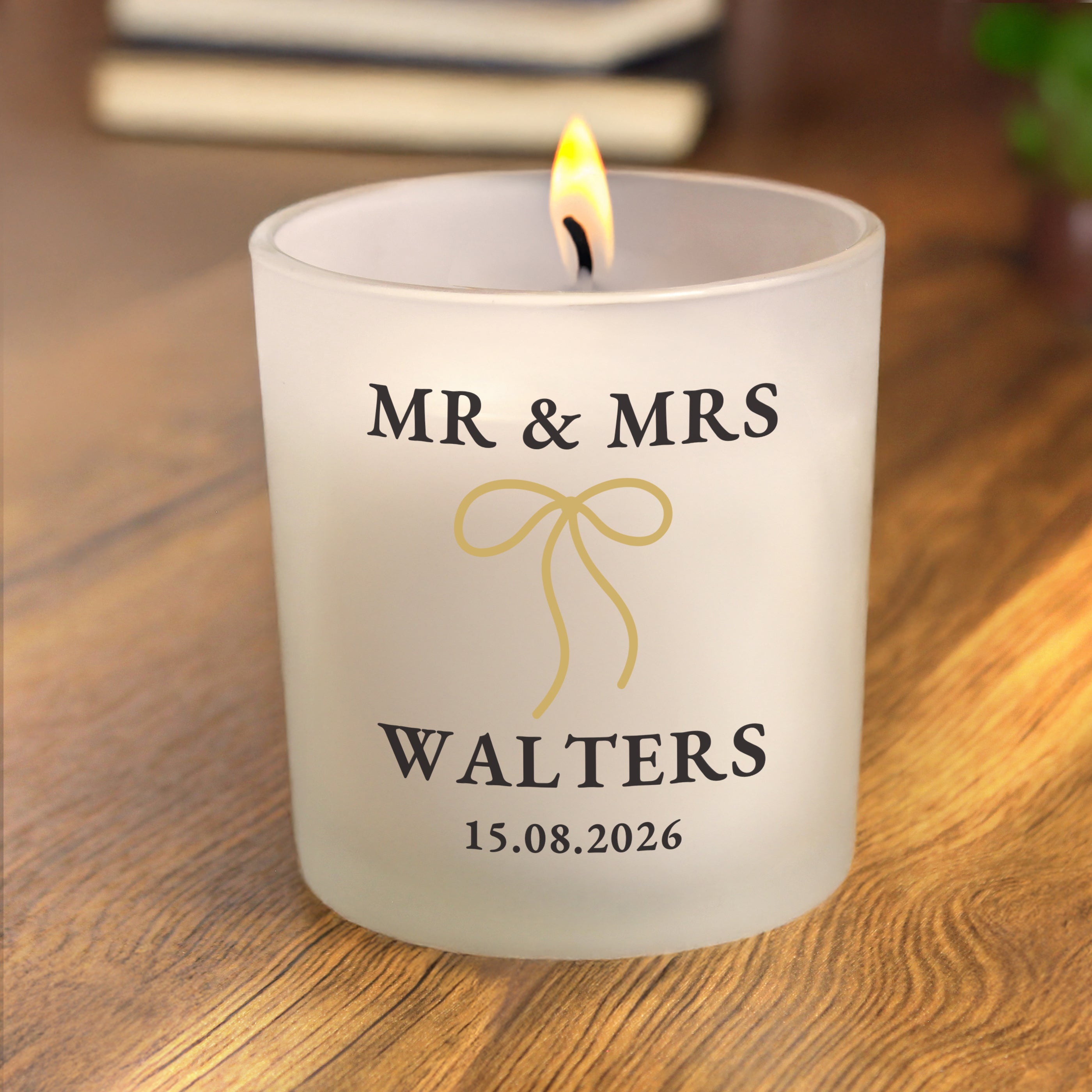 Personalised Black & Gold Bow Frosted Candle - Shop Candles At Gift Moments - 1