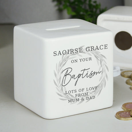 Personalised Wreath Ceramic Square Money Box - Shop At Gift Moments - 1