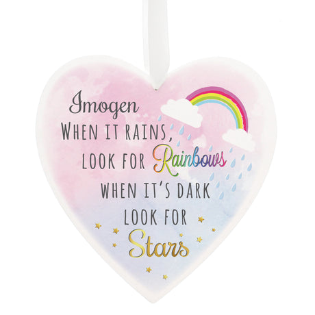 Personalised Rainbows and Stars Large Wooden Heart Decoration