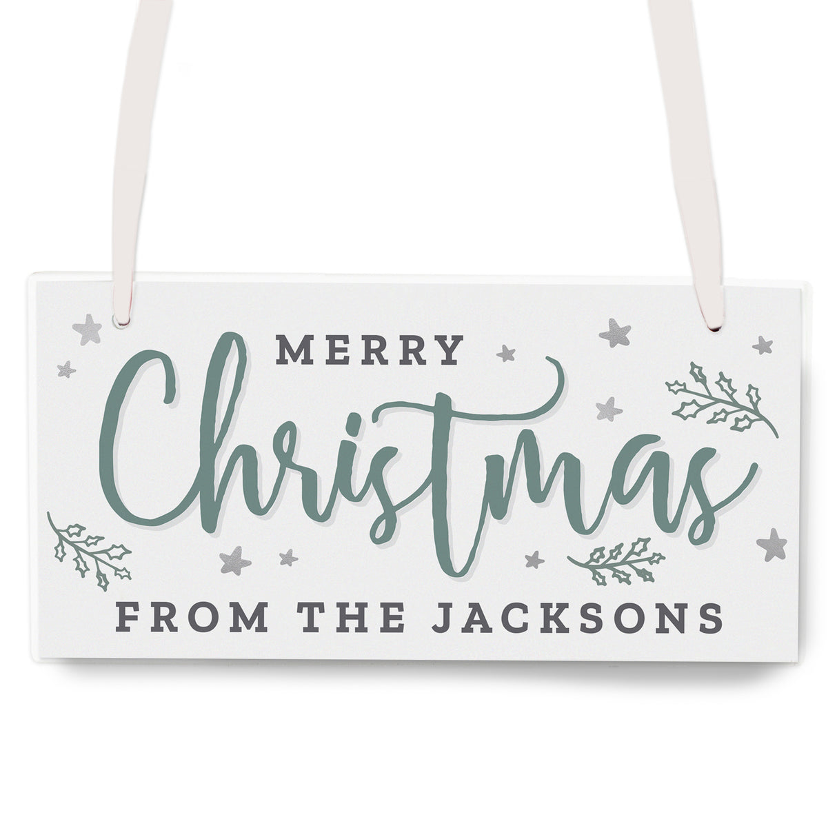 Personalised Merry Christmas White Wooden Sign