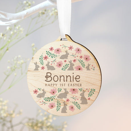 Personalised Floral Easter Tree Wooden Decoration