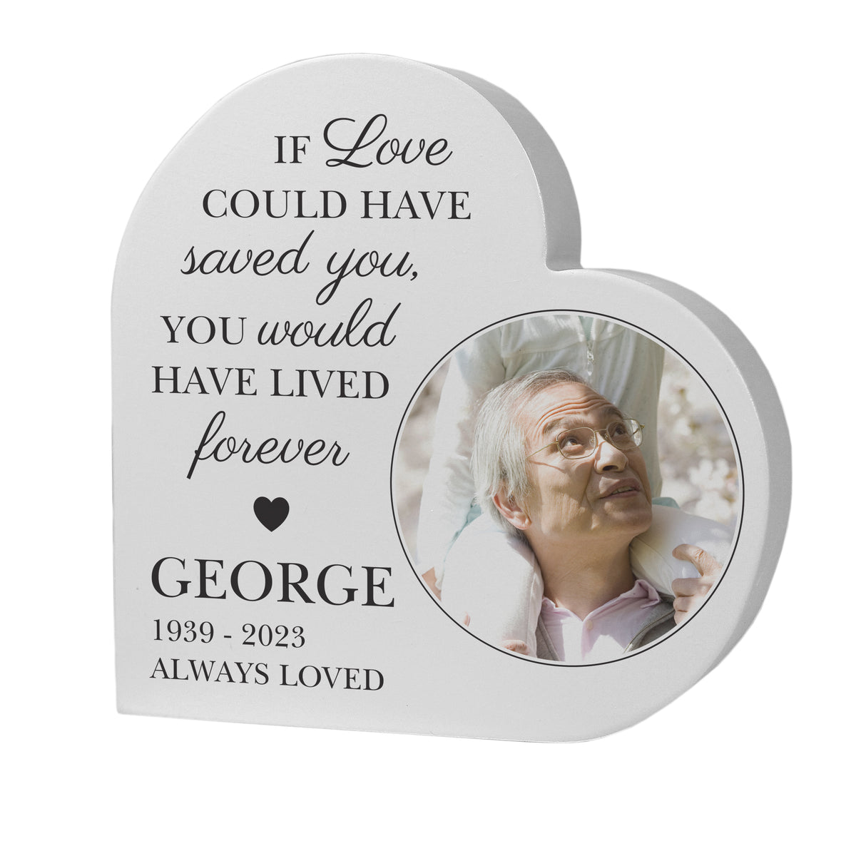 Personalised Memorial Photo Upload Free Standing Heart Ornament