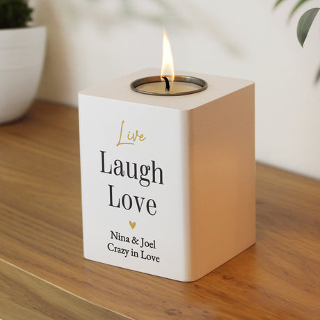 Personalised Black & Gold Free Text White Wooden Tealight - Shop Candle Holders At Gift Moments - 2