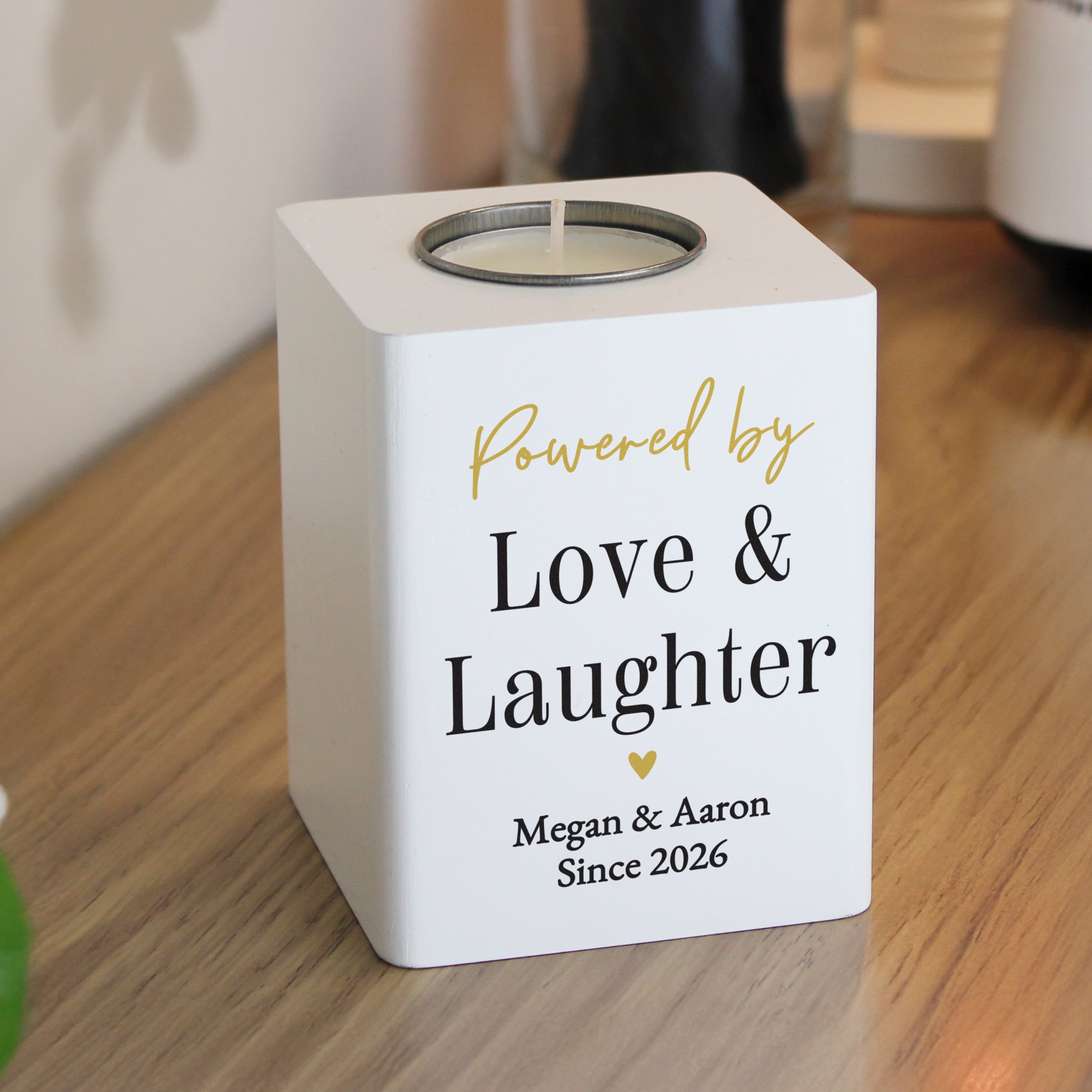 Personalised Black & Gold Free Text White Wooden Tealight - Shop Candle Holders At Gift Moments - 3