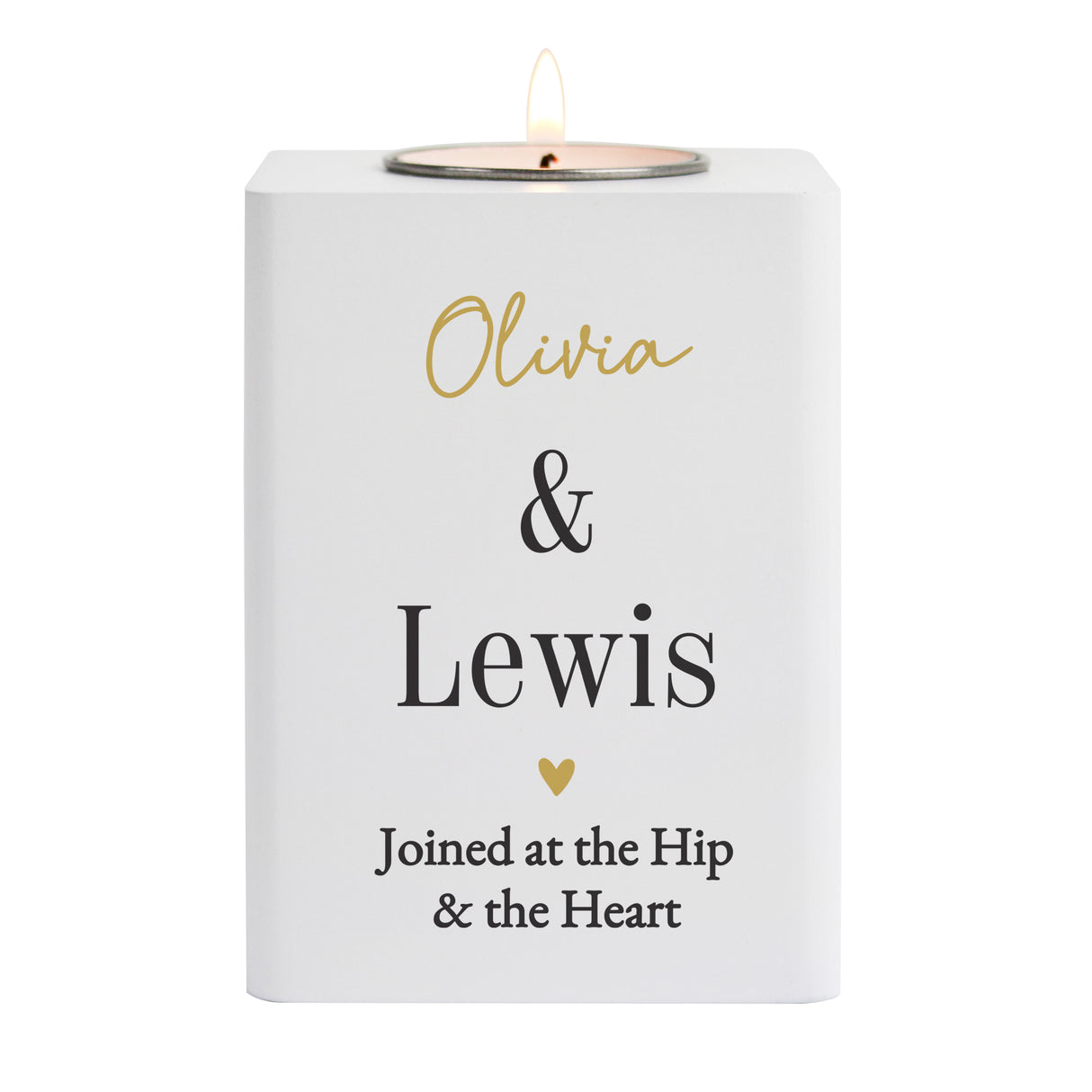 Personalised Black & Gold Free Text White Wooden Tealight - Shop Candle Holders At Gift Moments - 4