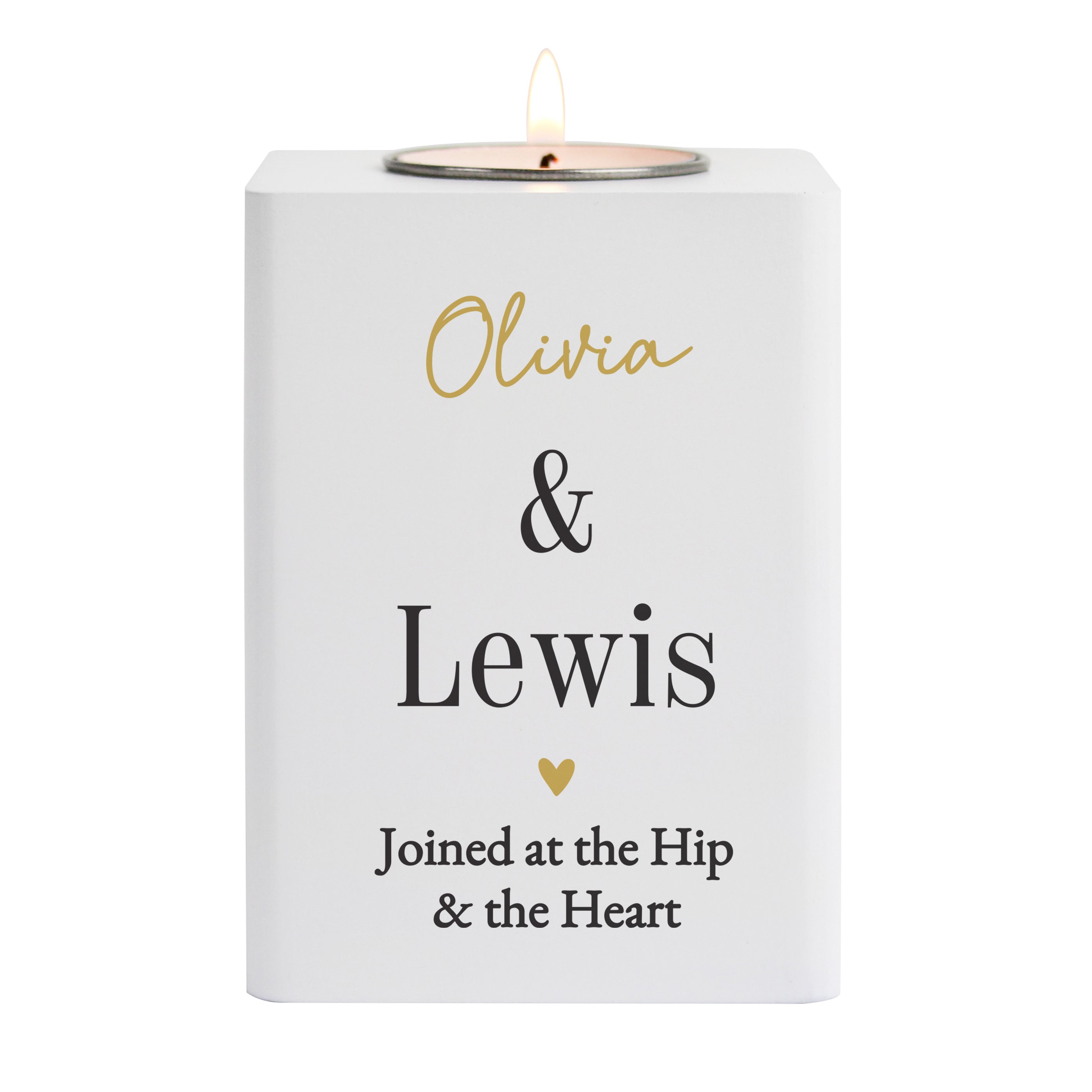 Personalised Black & Gold Free Text White Wooden Tealight - Shop Candle Holders At Gift Moments - 4