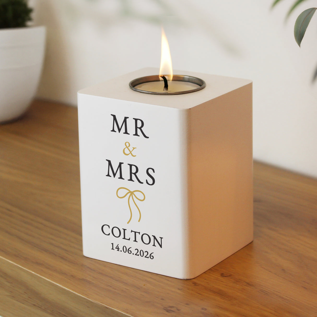 Personalised Black & Gold White Wooden Tealight - Shop Candle Holders At Gift Moments - 2