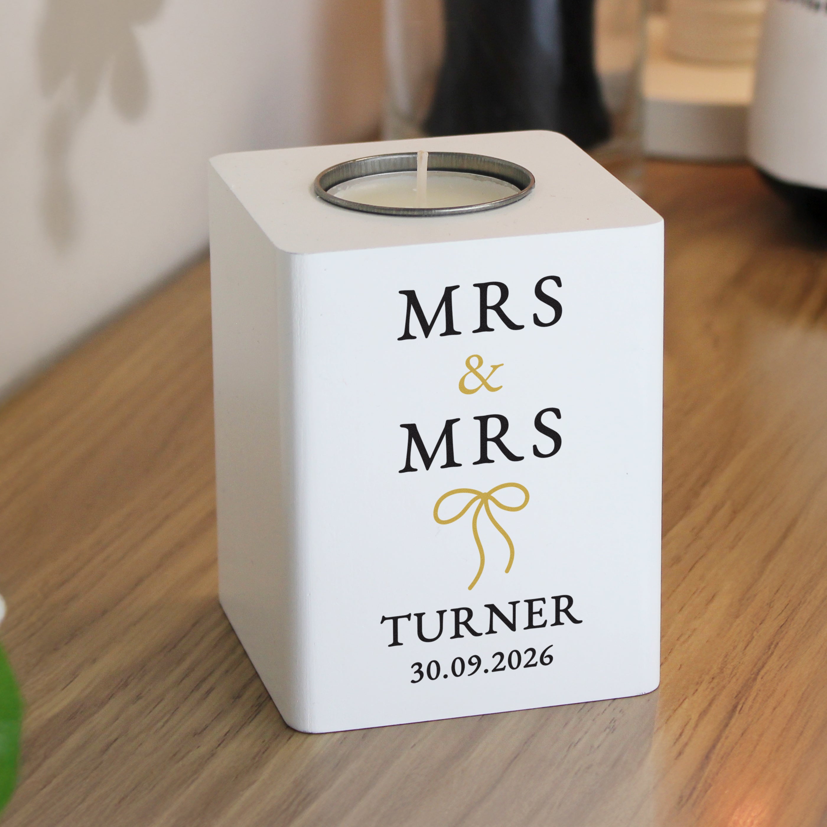 Personalised Black & Gold White Wooden Tealight - Shop Candle Holders At Gift Moments - 3