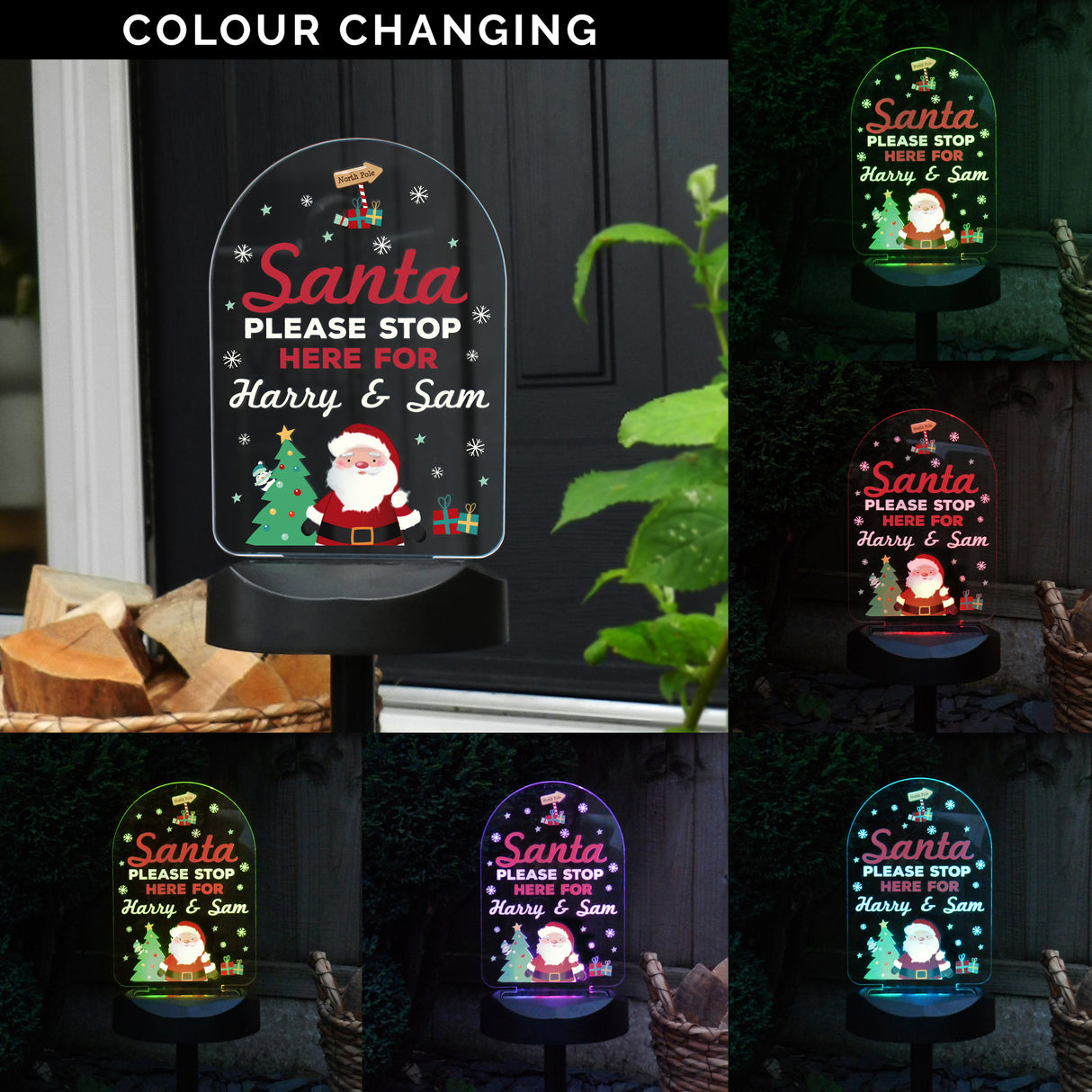 Personalised Santa Stop Here Outdoor Solar Light