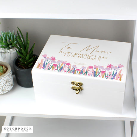 Personalised Hotchpotch Wild Flower White Wooden Keepsake Box