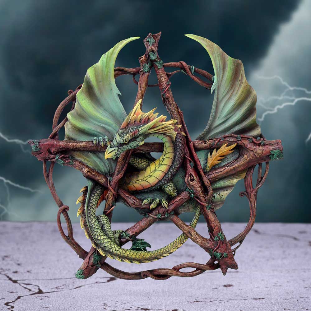 Anne Stokes Green Forest Pentagram Dragon Wall Plaque: 1 - Wall Hanging Sculptures By Anne Stokes