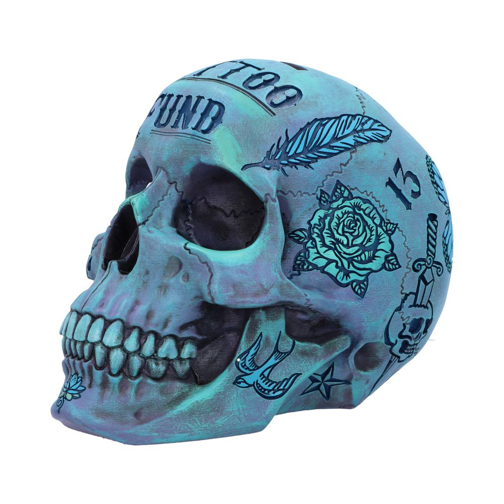 Aqua Blue Traditional Tribal Tattoo Fund Skull: 2 - Money Boxes By NN Designs