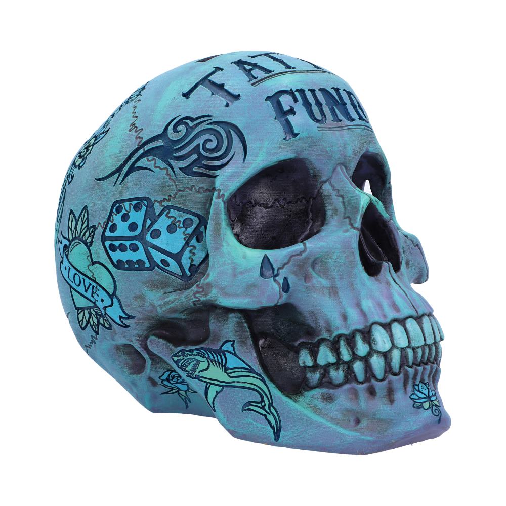 Aqua Blue Traditional Tribal Tattoo Fund Skull: 4 - Money Boxes By NN Designs