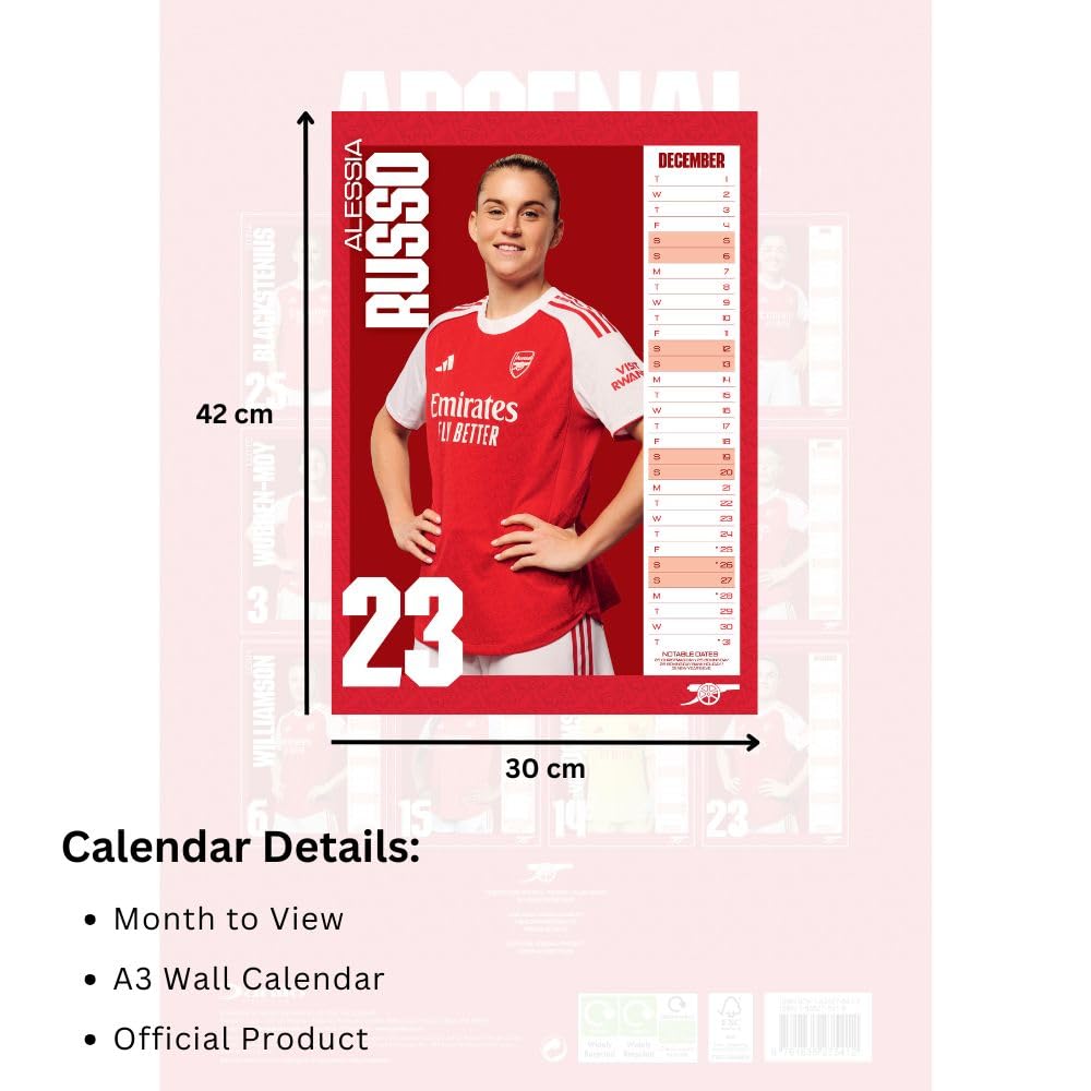 Arsenal WFC A3 Calendar 2026: 6 - Calendars By Arsenal