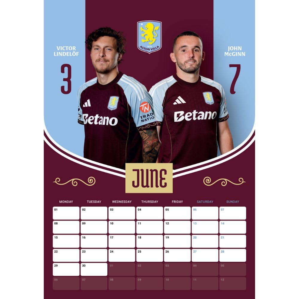 Aston Villa FC A3 Calendar 2026 - Shop Calendars At Gift Moments - 2