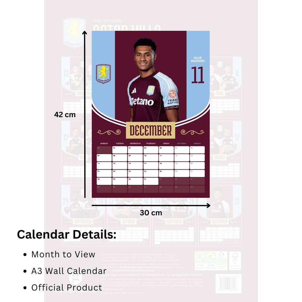 Aston Villa FC A3 Calendar 2026: 6 - Calendars By Aston Villa
