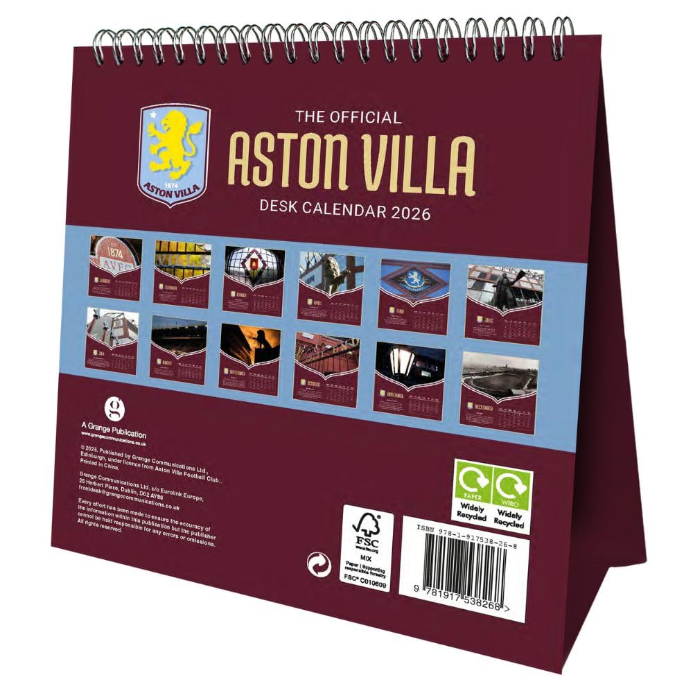 Aston Villa FC Desktop Calendar 2026: 3 - Calendars By Aston Villa