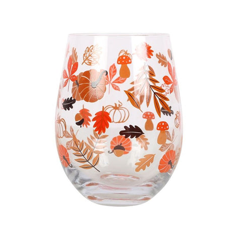 Autumn Leaves and Pumpkins Stemless Glass: 2 - Glassware By Gift Moments