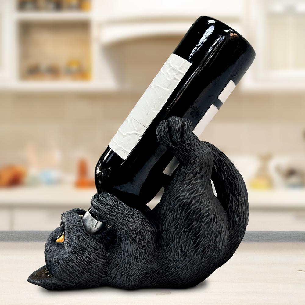 Black Cat Guzzler Wine Bottle Holder 18cm - Shop Guzzlers & Wine Bottle Holders At Gift Moments - 1
