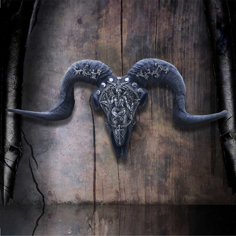 Baphomet’s Veneration Skull Wall Plaque 53cm: 1 Wall Hanging Sculptures By Gift Moments