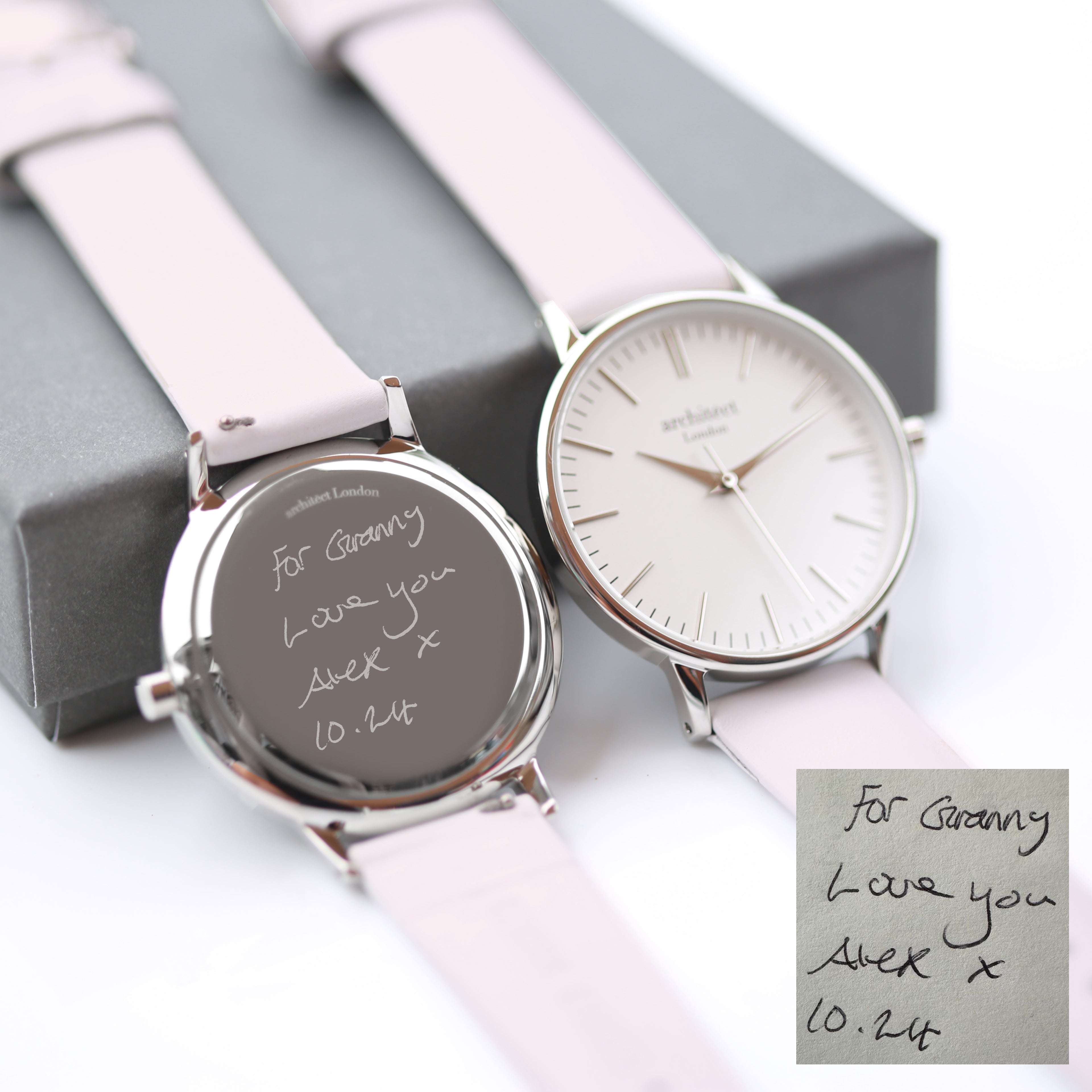 Bespoke Architect Blanc Watch Silver Light Pink Strap - Shop Watches At Gift Moments - 3
